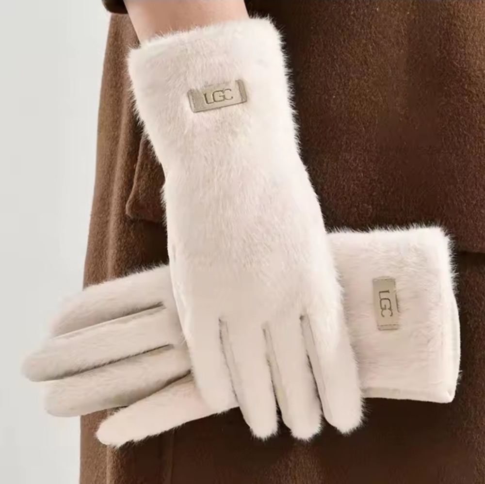 KOREAN Women's Elegant White Gloves FAUX MINK SUEDE. TEXT INDEX FINGER. - Picture 1 of 2